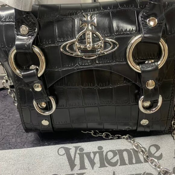 Vivienne Westwood BETTY crocodile pattern mini shoulder bag leather black chain